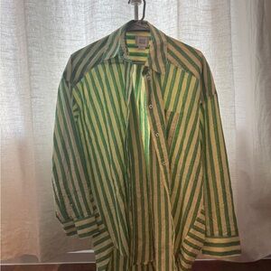 BDG Green and butter yellow Striped Shirt Jacket